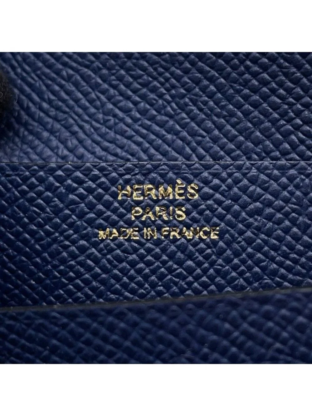 Hermes Bifold Wallet Bearn Compact Blue Navy Gold Epsom